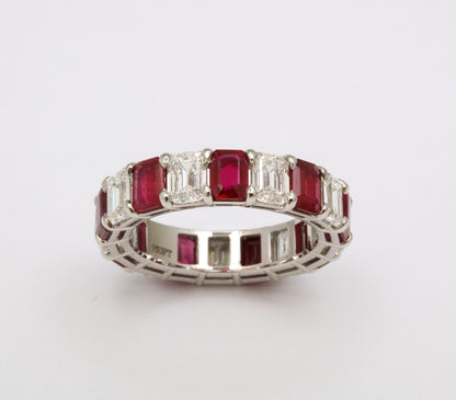 Premium Emerald Ruby Sapphire and Diamond Eternity Band Set