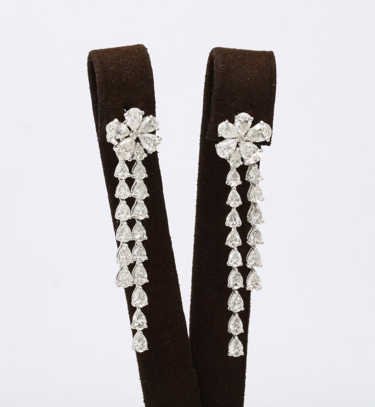 18k White Gold 11.23ct Pear Diamond Flower Drop Earrings