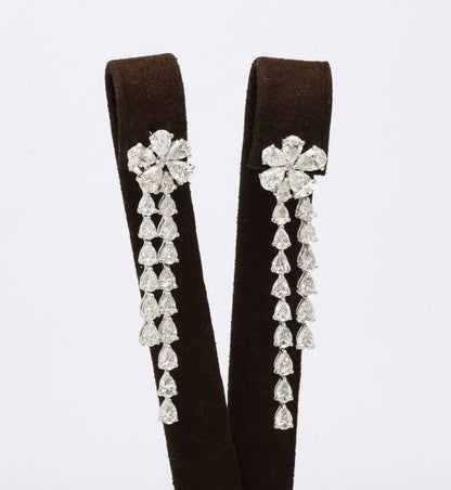18k White Gold 11.23ct Pear Diamond Flower Drop Earrings