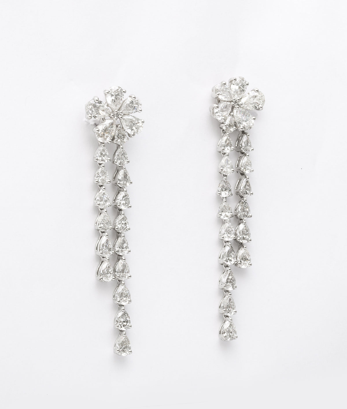 11.23ct Pear Diamond Flower Drop Earrings in 18k White Gold