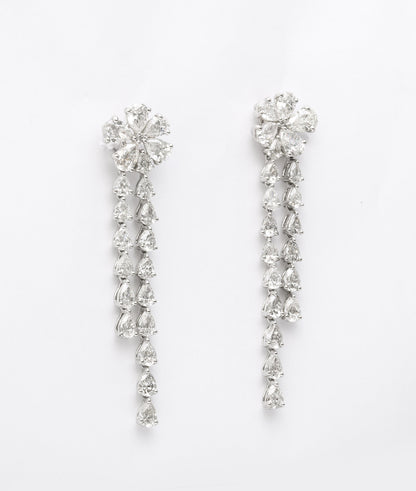 11.23ct Pear Diamond Flower Drop Earrings in 18k White Gold