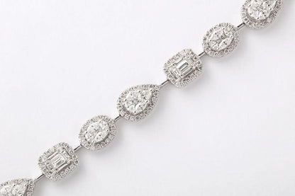 Elegant Multi Shape Diamond Illusion Tennis Bracelet 18k White Gold