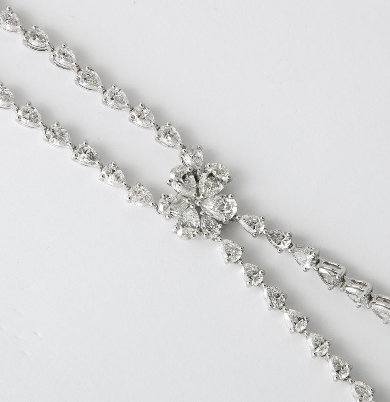 Diamond Scene 23.23 Carat Pear Diamond 18k White Gold Lariat Necklace
