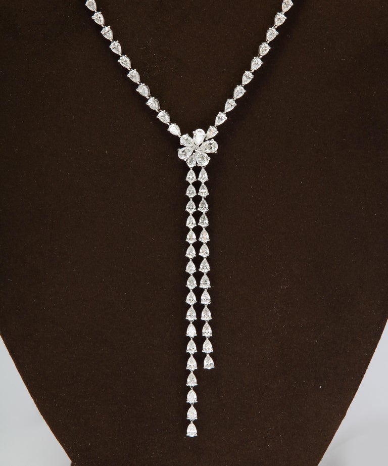Diamond Scene 23.23 Carat Pear Diamond 18k White Gold Lariat Necklace