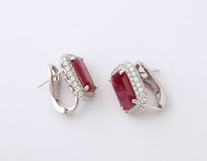 Stunning 7.20ct Intense Red Ruby and Diamond Clip-On Earrings