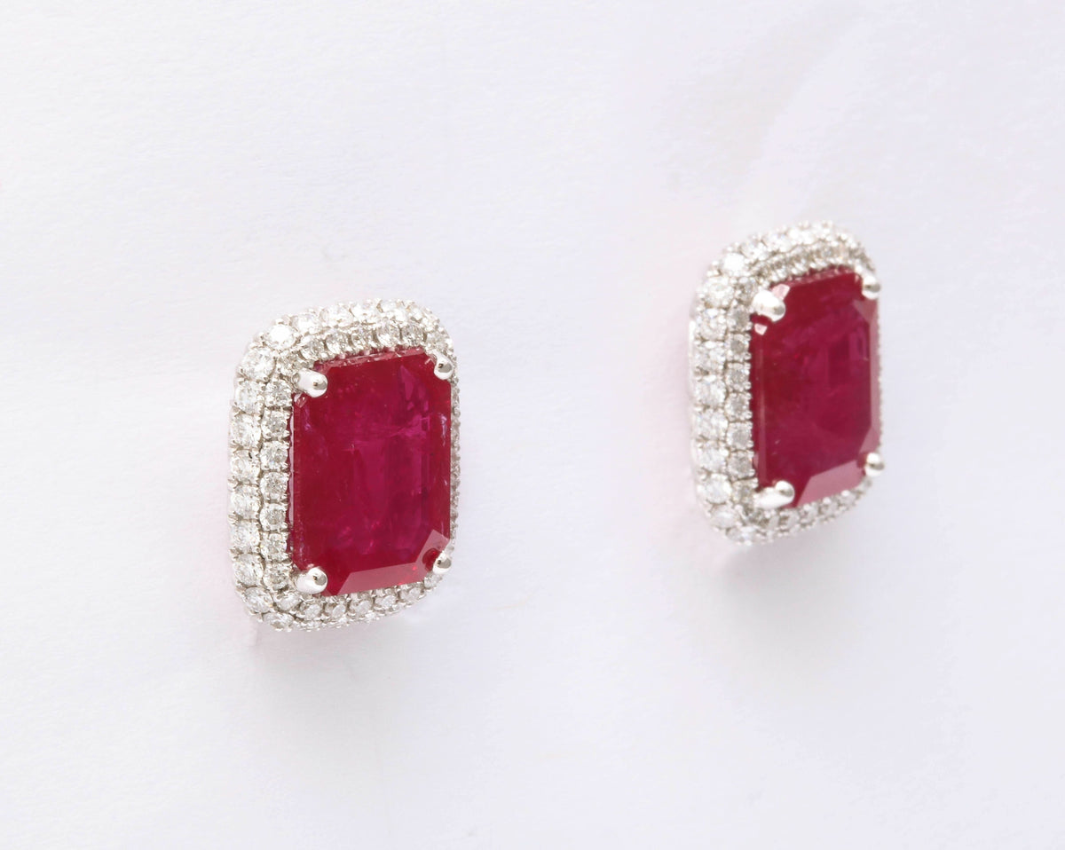 Stunning 7.20ct Intense Red Ruby and Diamond Clip-On Earrings