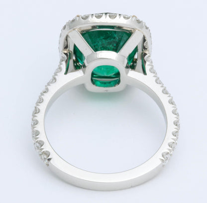 GIA Certified 5 Carat Green Emerald Cushion Cut Diamond Halo Ring