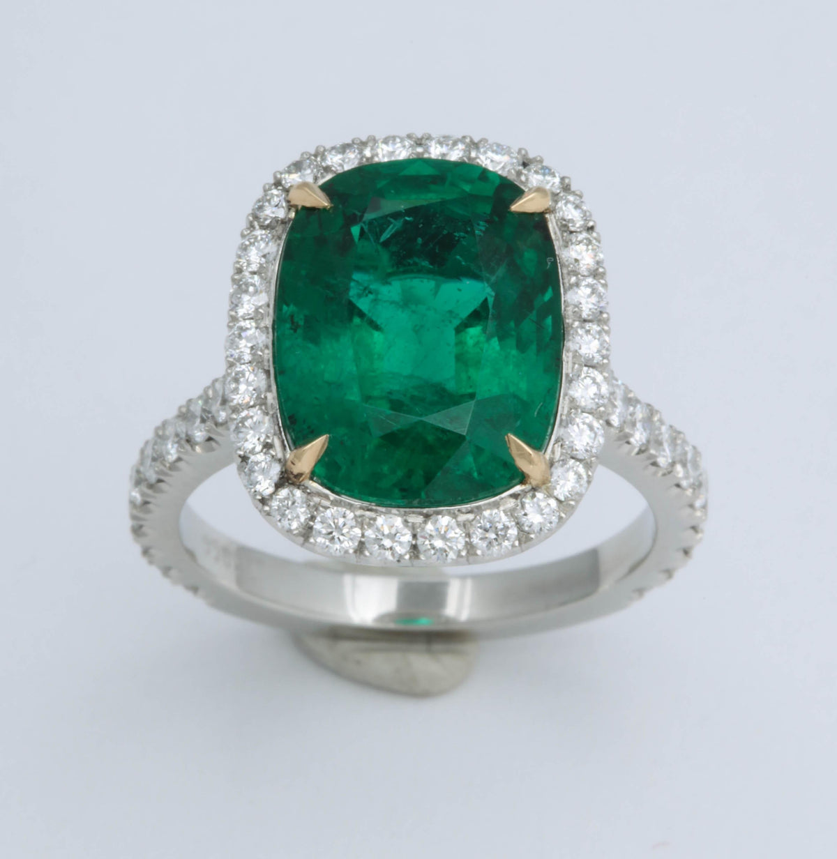 GIA Certified 5 Carat Green Emerald Cushion Cut Diamond Halo Ring