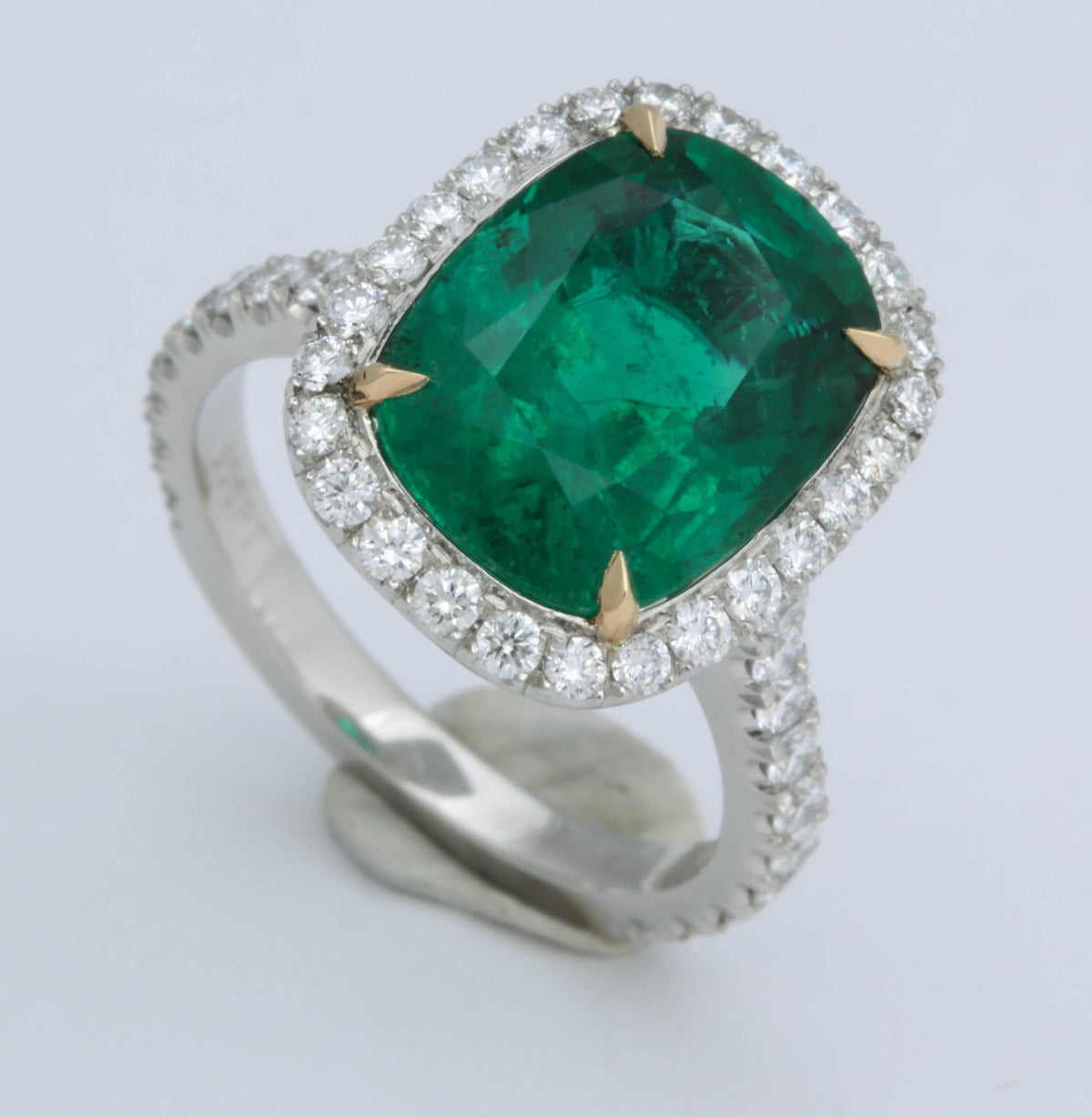 GIA Certified 5 Carat Green Emerald Cushion Cut Diamond Halo Ring