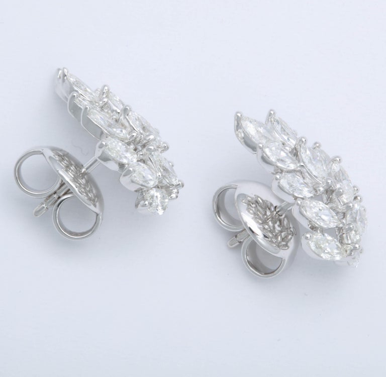 4.57 Carat Marquise Diamond Cluster 18k White Gold Earring Cuffs
