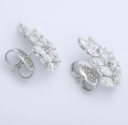 4.57 Carat Marquise Diamond Cluster 18k White Gold Earring Cuffs