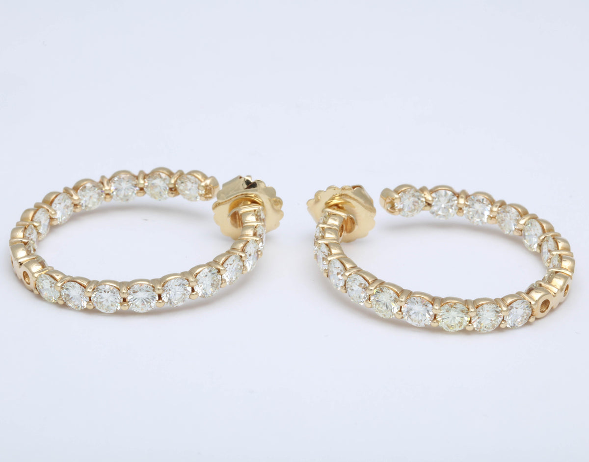18k Yellow Gold 13.20 Carat Round Brilliant Diamond Inside-Outside Hoops