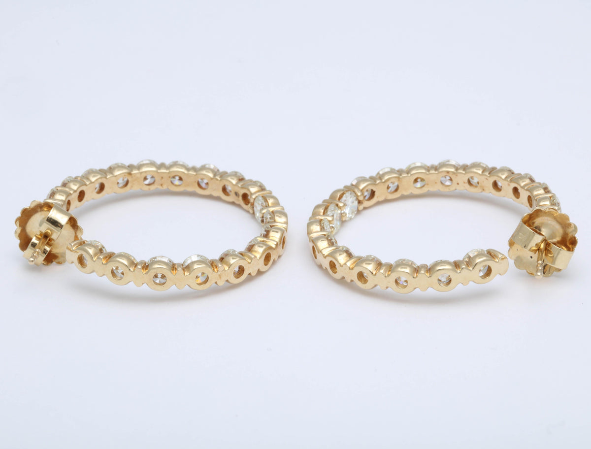 18k Yellow Gold 13.20 Carat Round Brilliant Diamond Inside-Outside Hoops