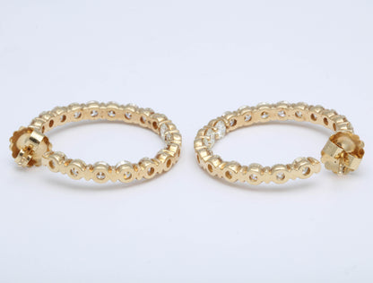 18k Yellow Gold 13.20 Carat Round Brilliant Diamond Inside-Outside Hoops