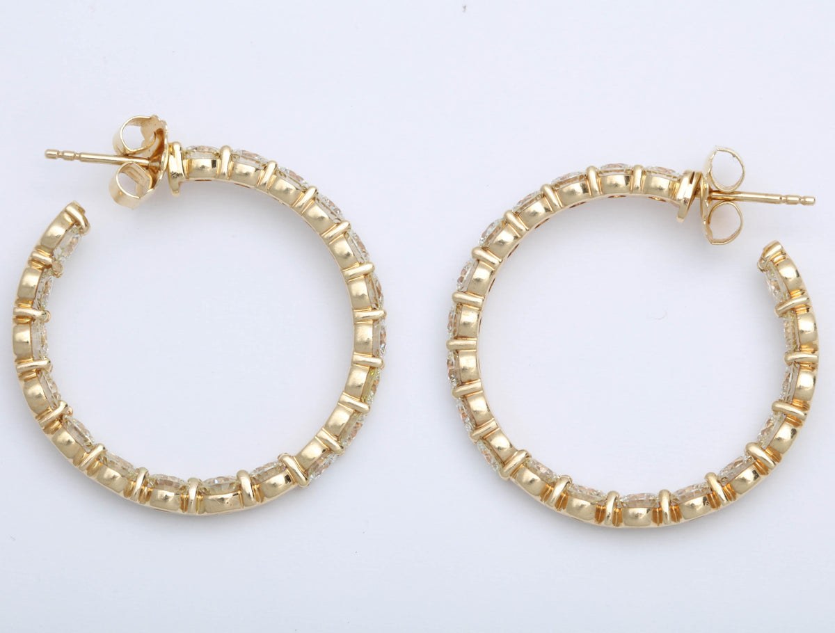 18k Yellow Gold 13.20 Carat Round Brilliant Diamond Inside-Outside Hoops