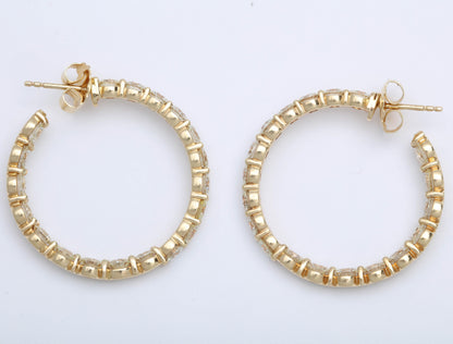 18k Yellow Gold 13.20 Carat Round Brilliant Diamond Inside-Outside Hoops