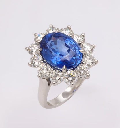 Exquisite 7.53 Carat Ceylon Blue Sapphire Diamond Platinum Cocktail Ring