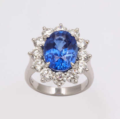 Exquisite 7.53 Carat Ceylon Blue Sapphire Diamond Platinum Cocktail Ring