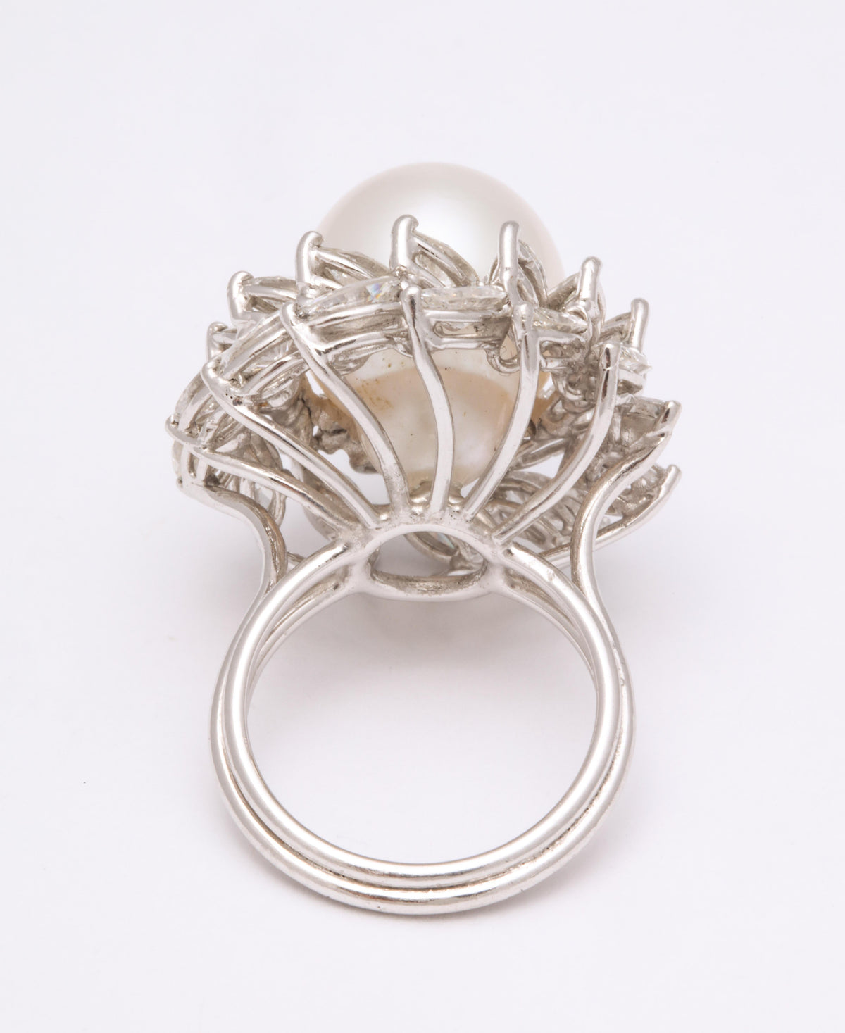 South Sea Pearl 13mm and 6.12ct Marquise Diamond Platinum Ring