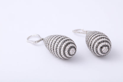 13.54ct Black and White Diamond 18k White Gold Drop Earrings