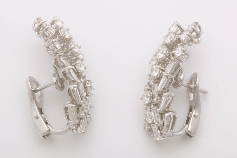 Elegant 18k White Gold Diamond Cluster Climber Clip-on Earrings