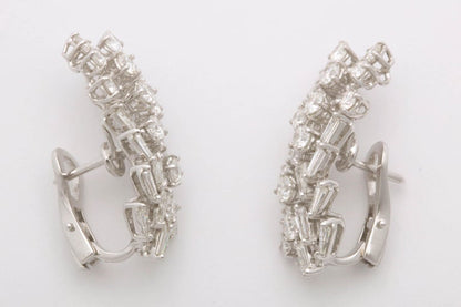 Elegant 18k White Gold Diamond Cluster Climber Clip-on Earrings