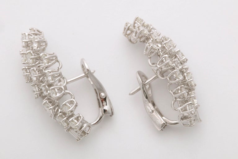 Elegant 18k White Gold Diamond Cluster Climber Clip-on Earrings