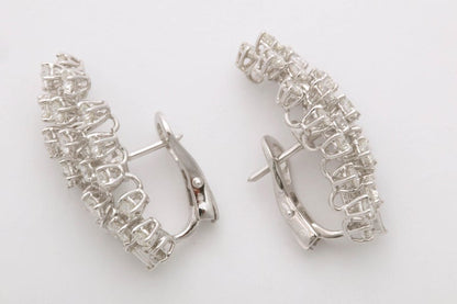 Elegant 18k White Gold Diamond Cluster Climber Clip-on Earrings