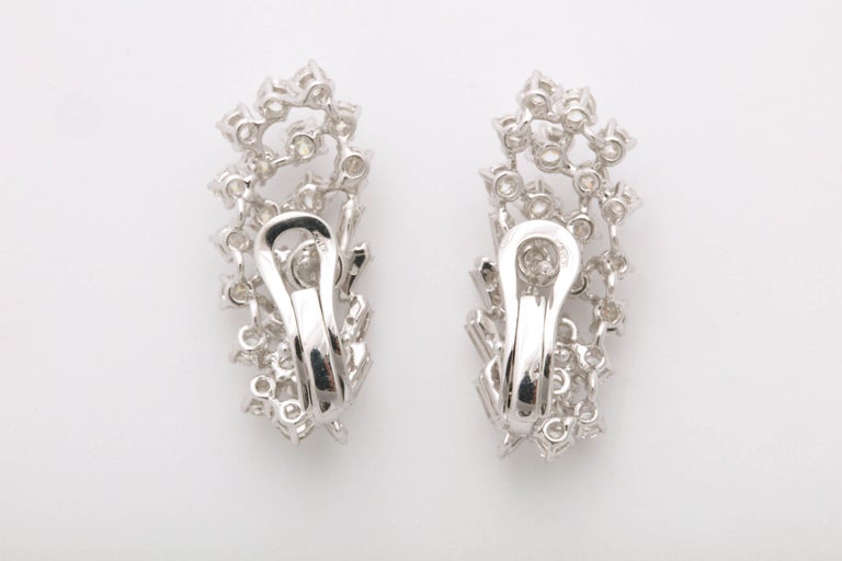 Elegant 18k White Gold Diamond Cluster Climber Clip-on Earrings