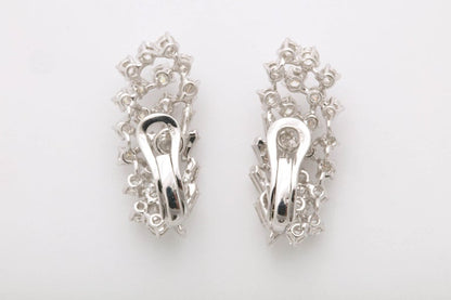Elegant 18k White Gold Diamond Cluster Climber Clip-on Earrings