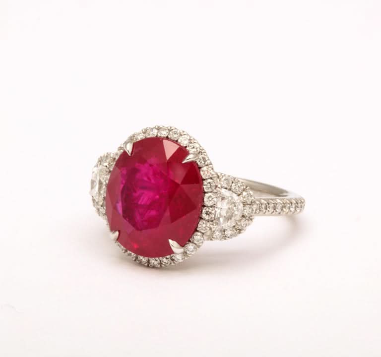 7.18 Carat Certified Burma Ruby and Diamond Platinum Cocktail Ring