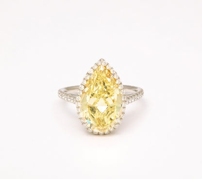 Fancy Yellow 5.12 Carat Pear Shape GIA Diamond Platinum Ring