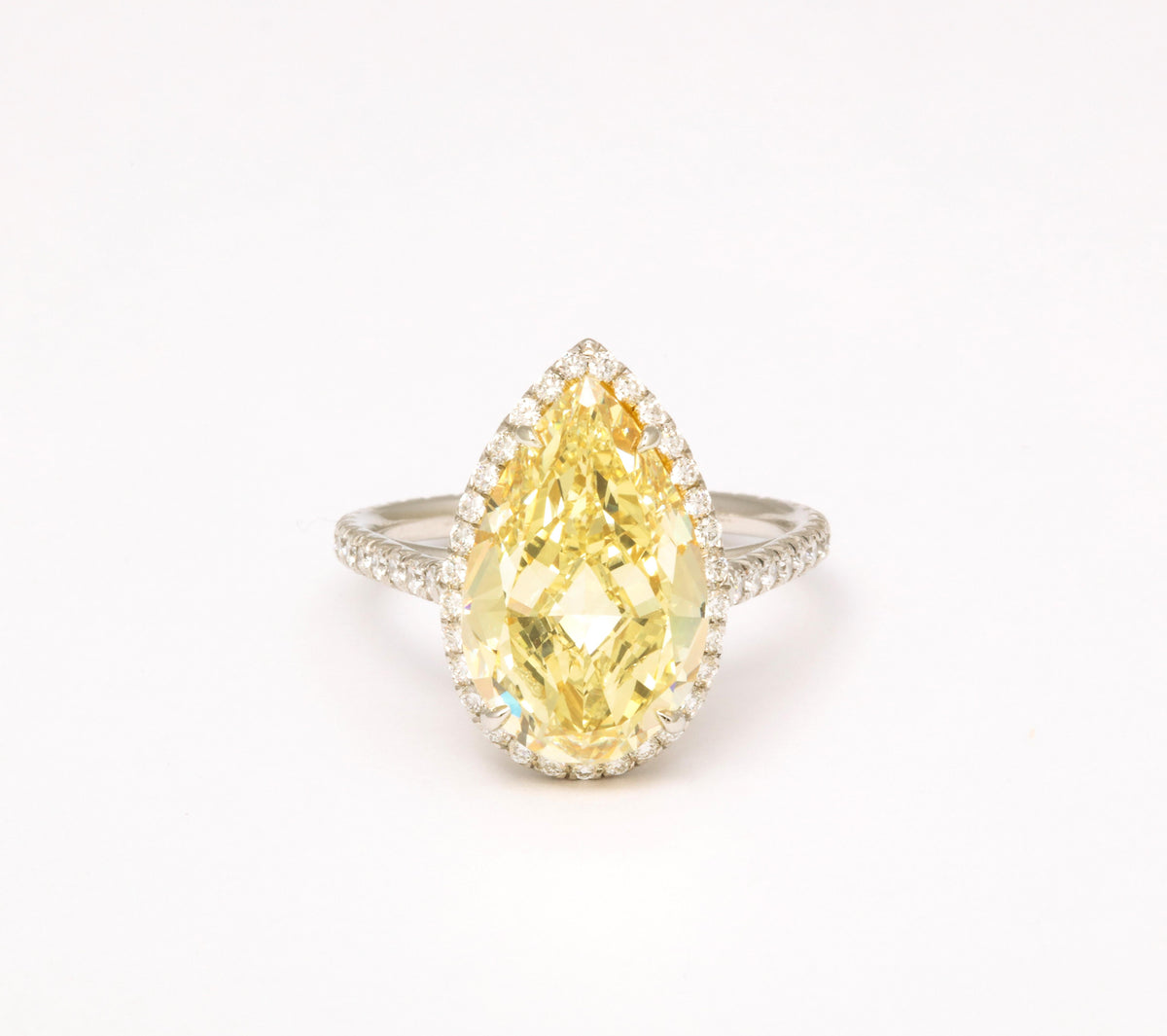 5.12 Carat Fancy Yellow Pear Diamond Engagement Ring in Platinum