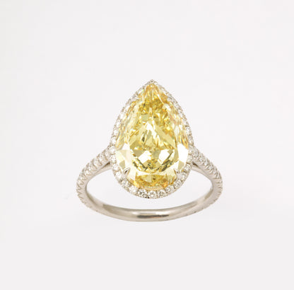 Fancy Yellow 5.12 Carat Pear Shape GIA Diamond Platinum Ring