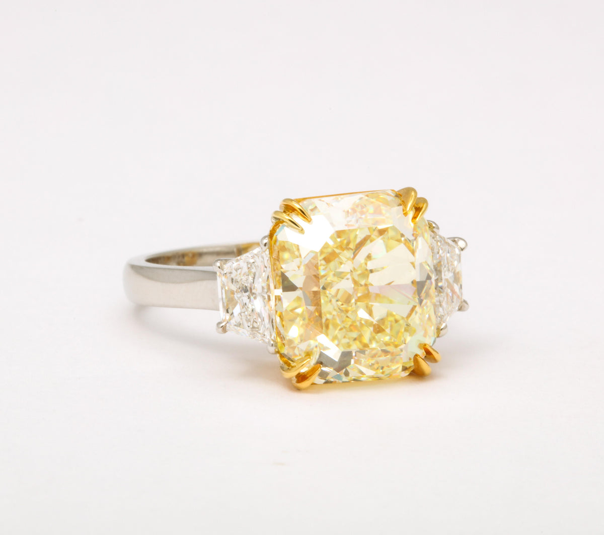 GIA Certified 8.22 Carat Radiant Fancy Yellow Diamond Platinum Ring