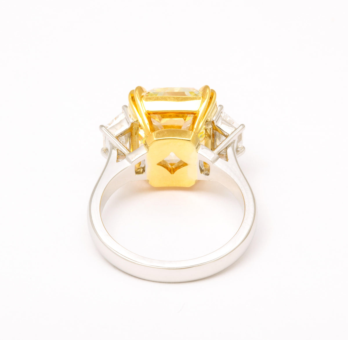 GIA Certified 8.22 Carat Radiant Fancy Yellow Diamond Platinum Ring
