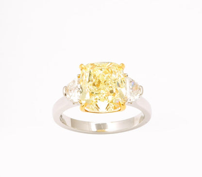 GIA Certified 5 Carat Fancy Light Yellow Cushion Cut Diamond Ring