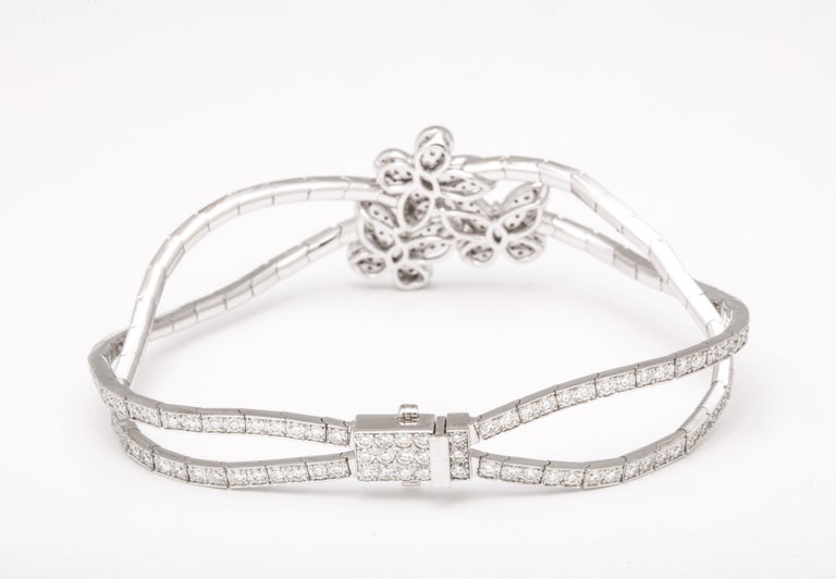 Handmade Triple Butterfly 5.65 Carat Pave Diamond White Gold Bracelet