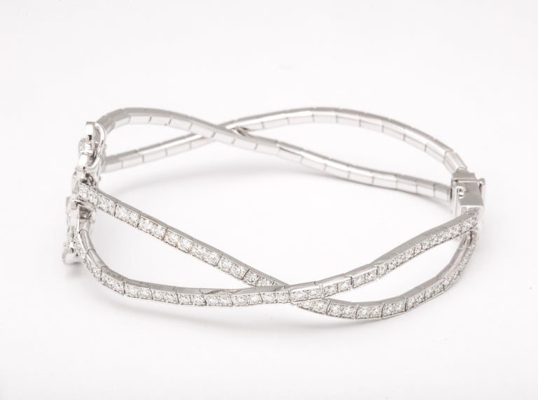 Handmade Triple Butterfly 5.65 Carat Pave Diamond White Gold Bracelet