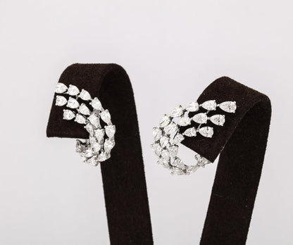 Exquisite 5.20 Carat Pear Diamond Swirl 18k White Gold Earrings