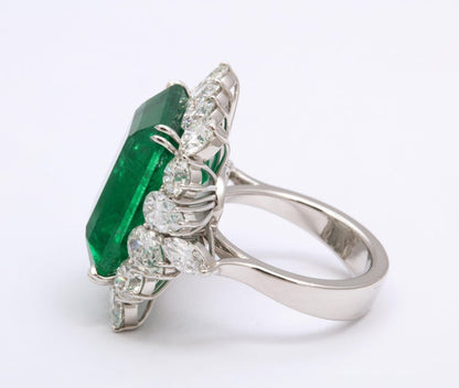 Fine 19.43 Carat Emerald Diamond Platinum Custom Cocktail Statement Ring
