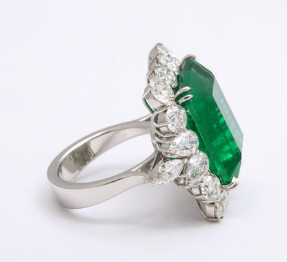 Fine 19.43 Carat Emerald Diamond Platinum Custom Cocktail Statement Ring