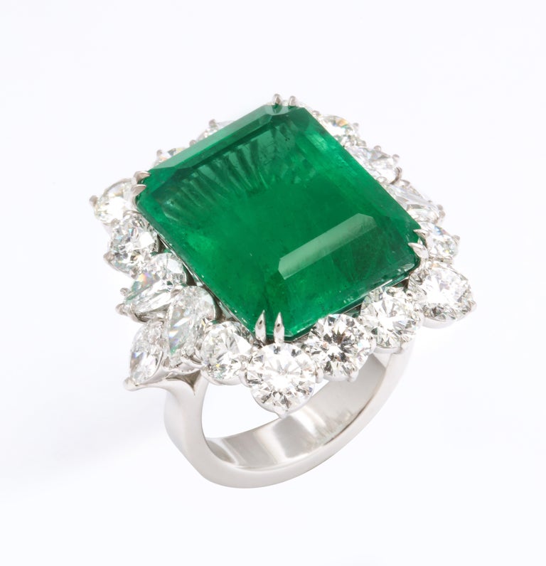 Fine 19.43 Carat Emerald Diamond Platinum Custom Cocktail Statement Ring