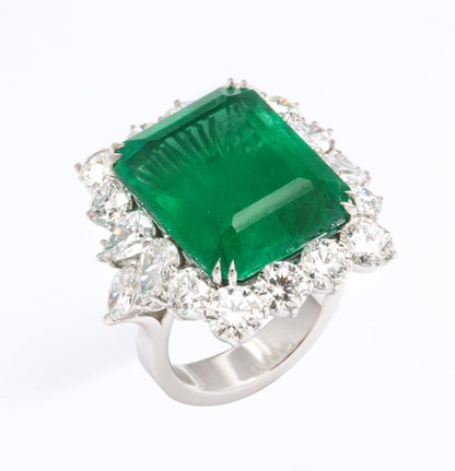 Fine 19.43 Carat Emerald Diamond Platinum Custom Cocktail Statement Ring