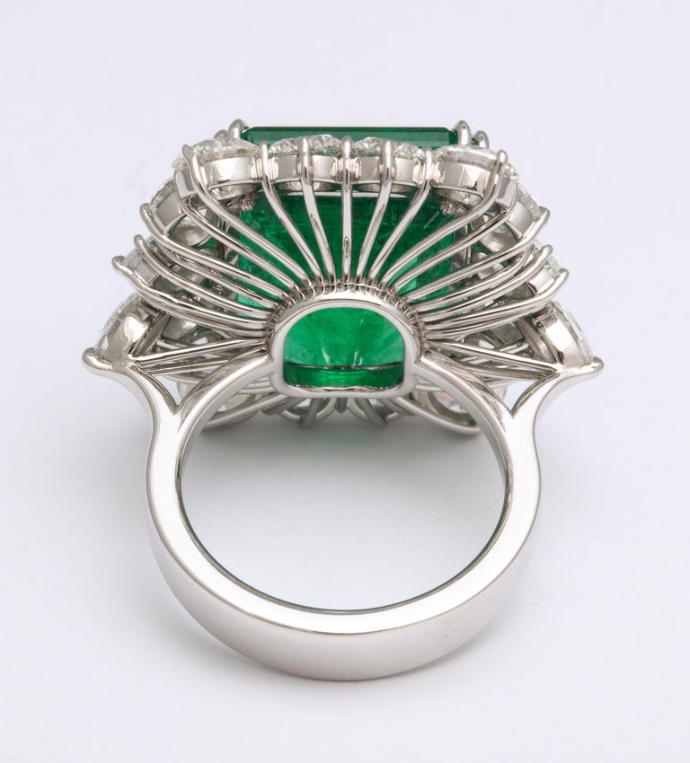 Fine 19.43 Carat Emerald Diamond Platinum Custom Cocktail Statement Ring