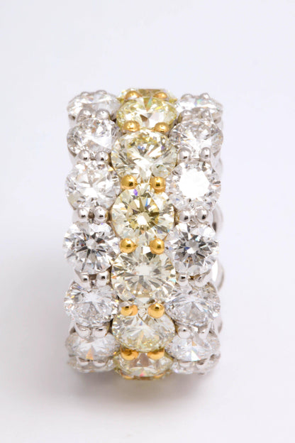 Exquisite Yellow and White Diamond Wide Band 18k Gold Ring