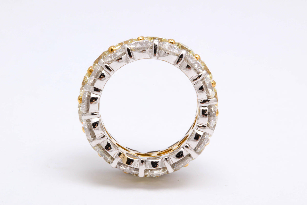 Exquisite Yellow and White Diamond Wide Band 18k Gold Ring