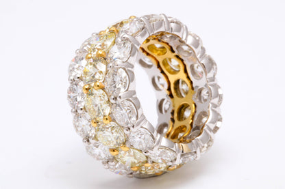 Exquisite Yellow and White Diamond Wide Band 18k Gold Ring