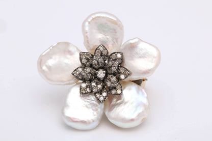 Pearl Leaf and Diamond Flower Earrings with 1.74 Carat Diamonds