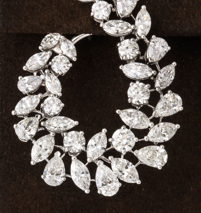 15.13ct Multishape Diamond Swirl Wreath Earrings in 18k White Gold